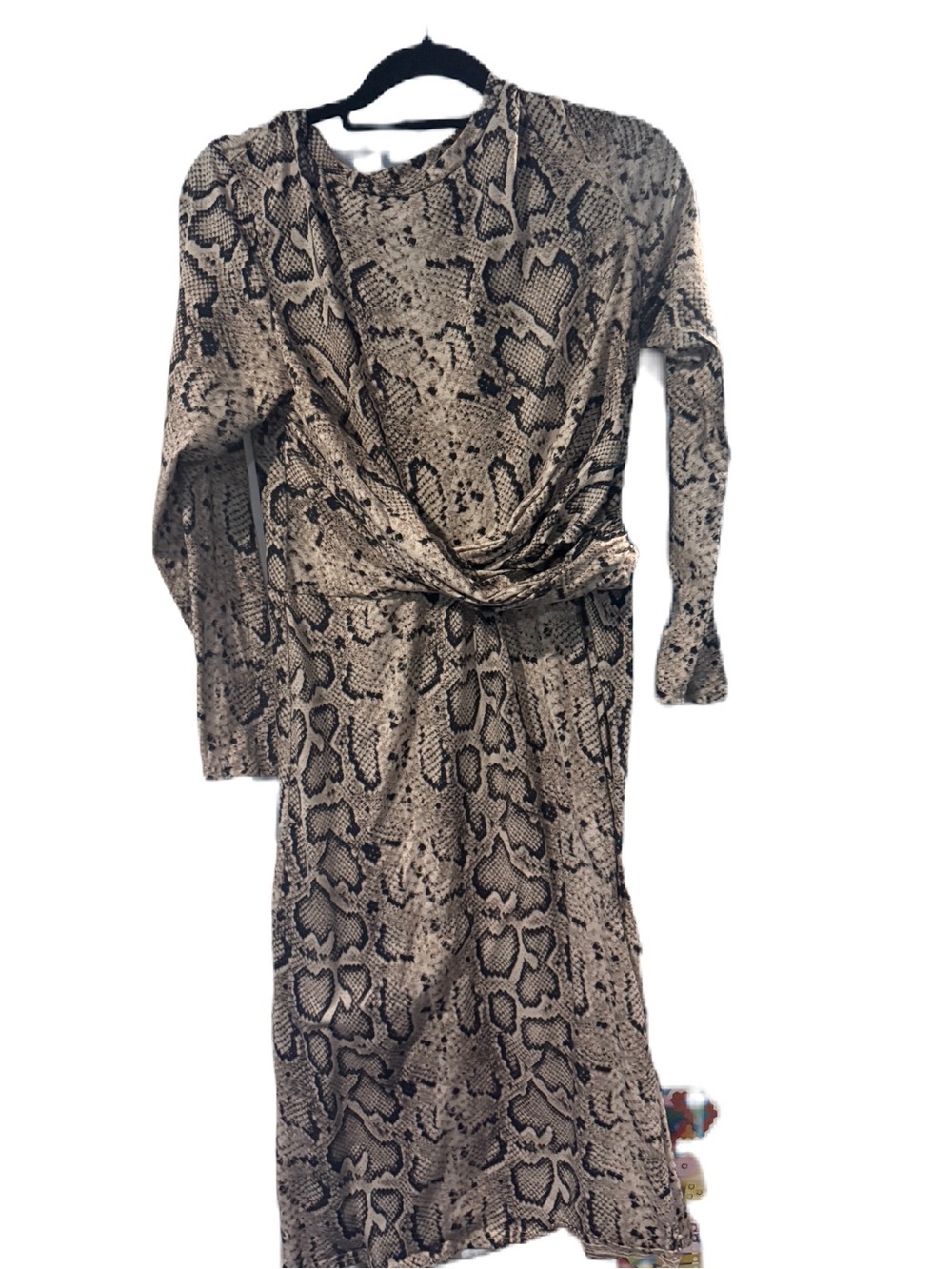 Snake Print Long Sleeve Twist Front Dress